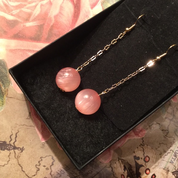 MariMeg Curio Closet Jewelry - 18K Gold Plated RosePink Sphere Earrings